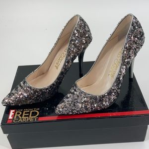Silver Charcoal Gray Elegant Party Sparkle Sequin Heels Women's 6.5